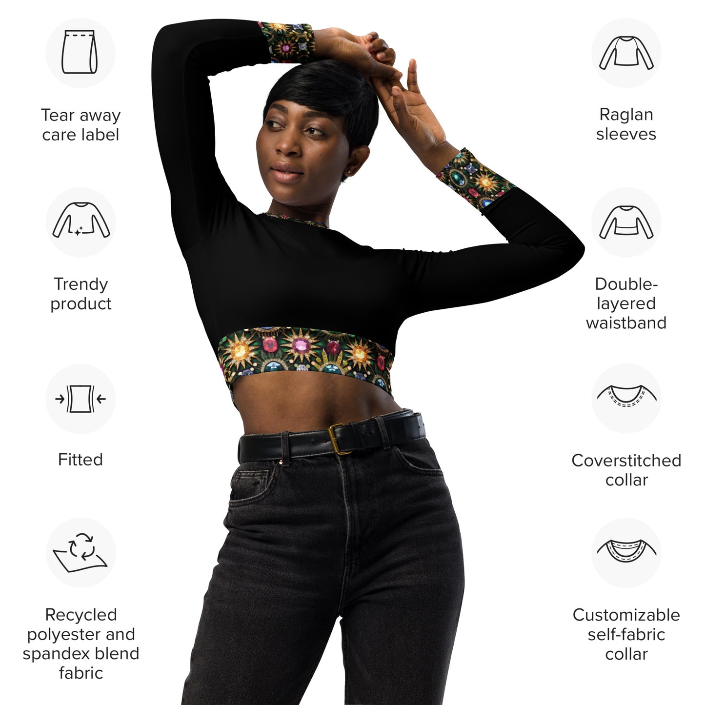 RAJ ROYAL THRONE GEM RECYCLED LONG SLEEVE CROP TOP