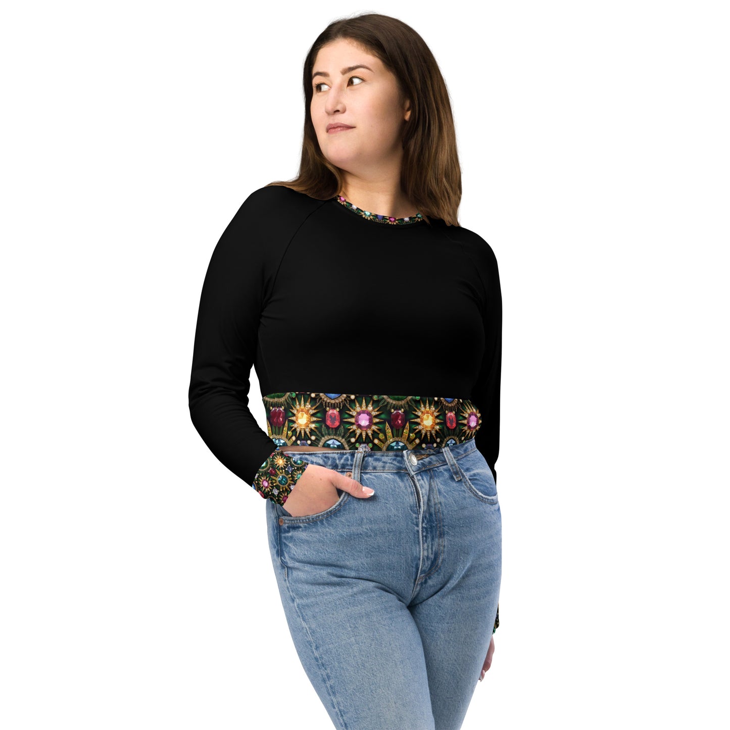 RAJ ROYAL THRONE GEM RECYCLED LONG SLEEVE CROP TOP