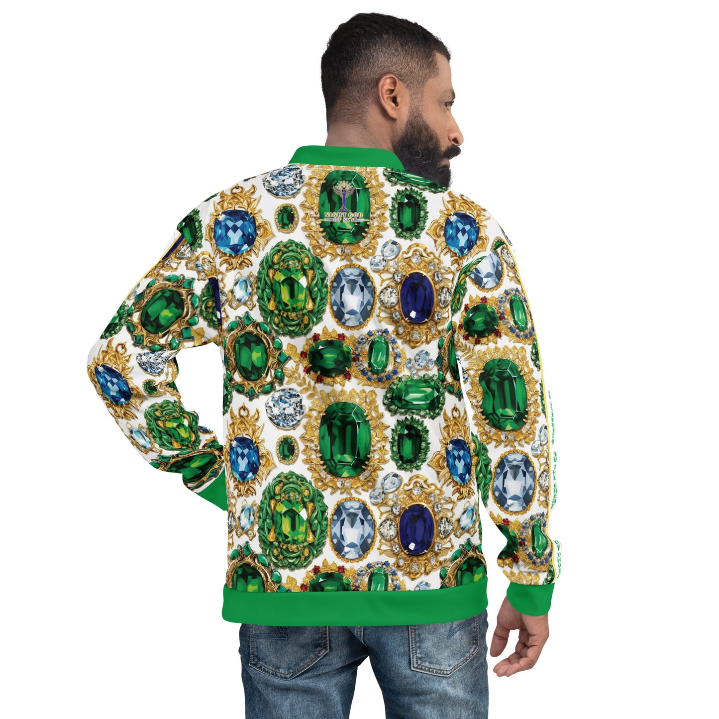 RAJ ROYAL THRONE UNISEX BOMBER JACKET MULTI WHITE COLORWAY