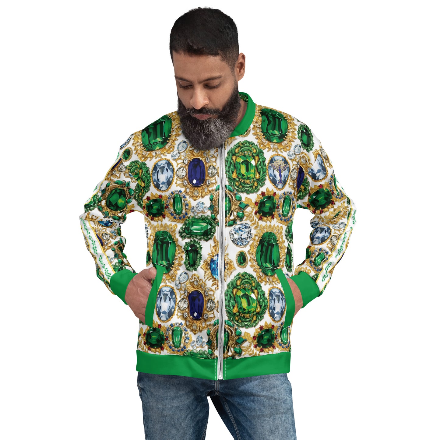 RAJ ROYAL THRONE UNISEX BOMBER JACKET MULTI WHITE COLORWAY
