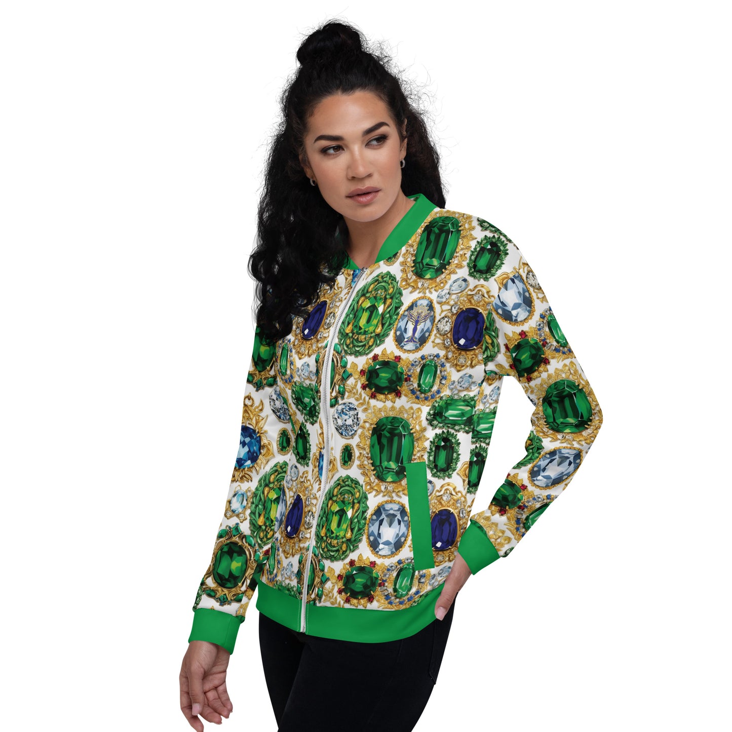 RAJ ROYAL THRONE UNISEX BOMBER JACKET MULTI WHITE COLORWAY