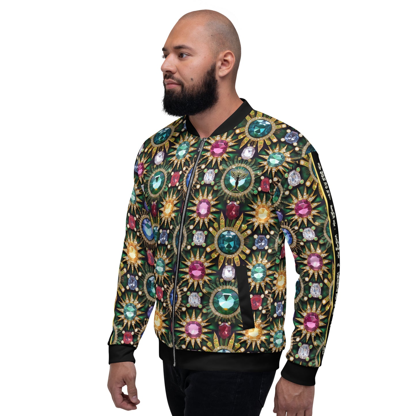 RAJ ROYAL THRONE UNISEX BOMBER JACKET MULTI BLACK COLORWAY