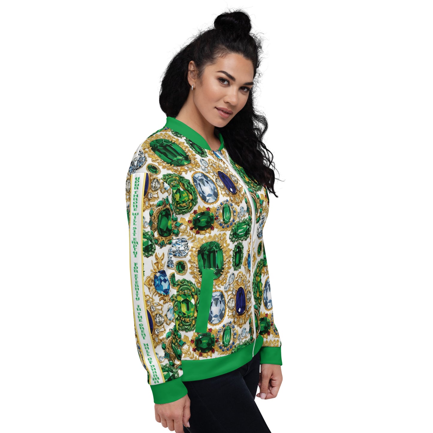 RAJ ROYAL THRONE UNISEX BOMBER JACKET MULTI WHITE COLORWAY