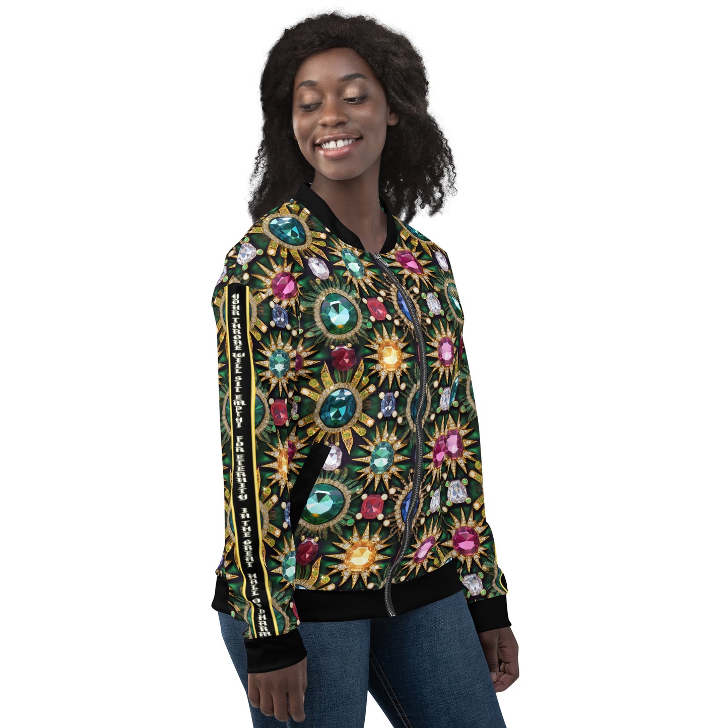 RAJ ROYAL THRONE UNISEX BOMBER JACKET MULTI BLACK COLORWAY