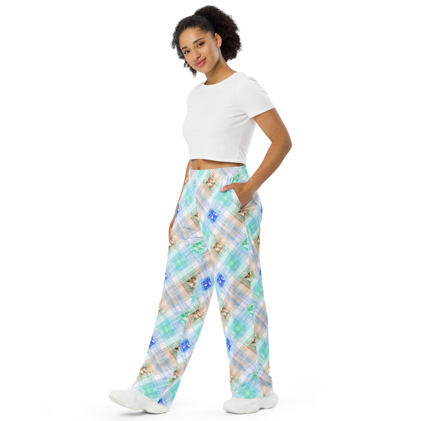ROYAL PUNK PLAID WIDE LEG PANTS WHITE MULTI