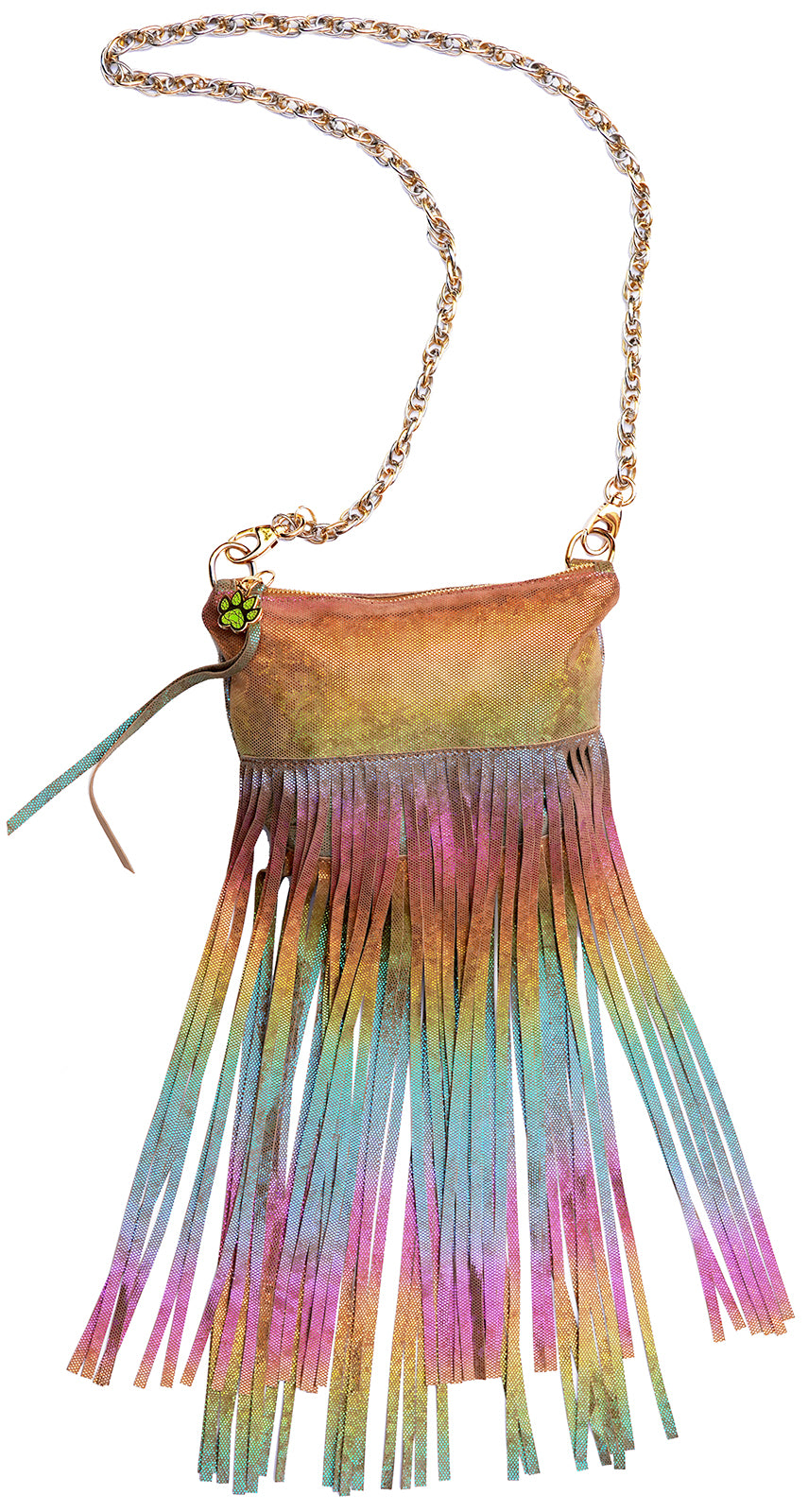 Chi Chi Couture EVENT BAG with FRINGE - Rainbow Foil