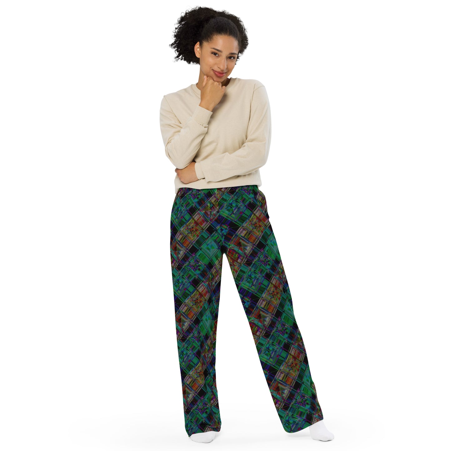 ROYAL PUNK PLAID WIDE LEG PANTS BLACK MULTI